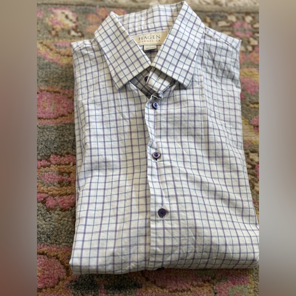 Hagen Carmel Purple and Blue Men’s Button Down size Large 100% cotton